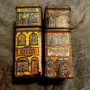 Vintage 1979 Chein Industries Lot 4 Tin Cannister Cheinco Sugar House Tea World
